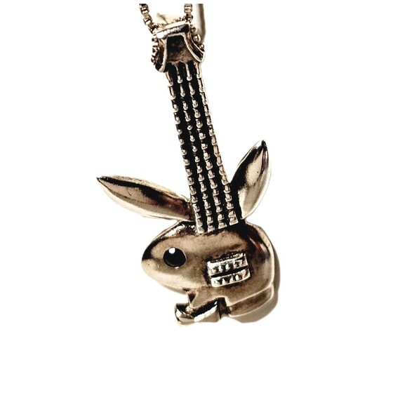 925K PLAYBOY BUNNY GUITAR PENDANT w BOX CHAIN 19" SOLID SILVER CRYSTAL EYE RARE! - Picture 7 of 14